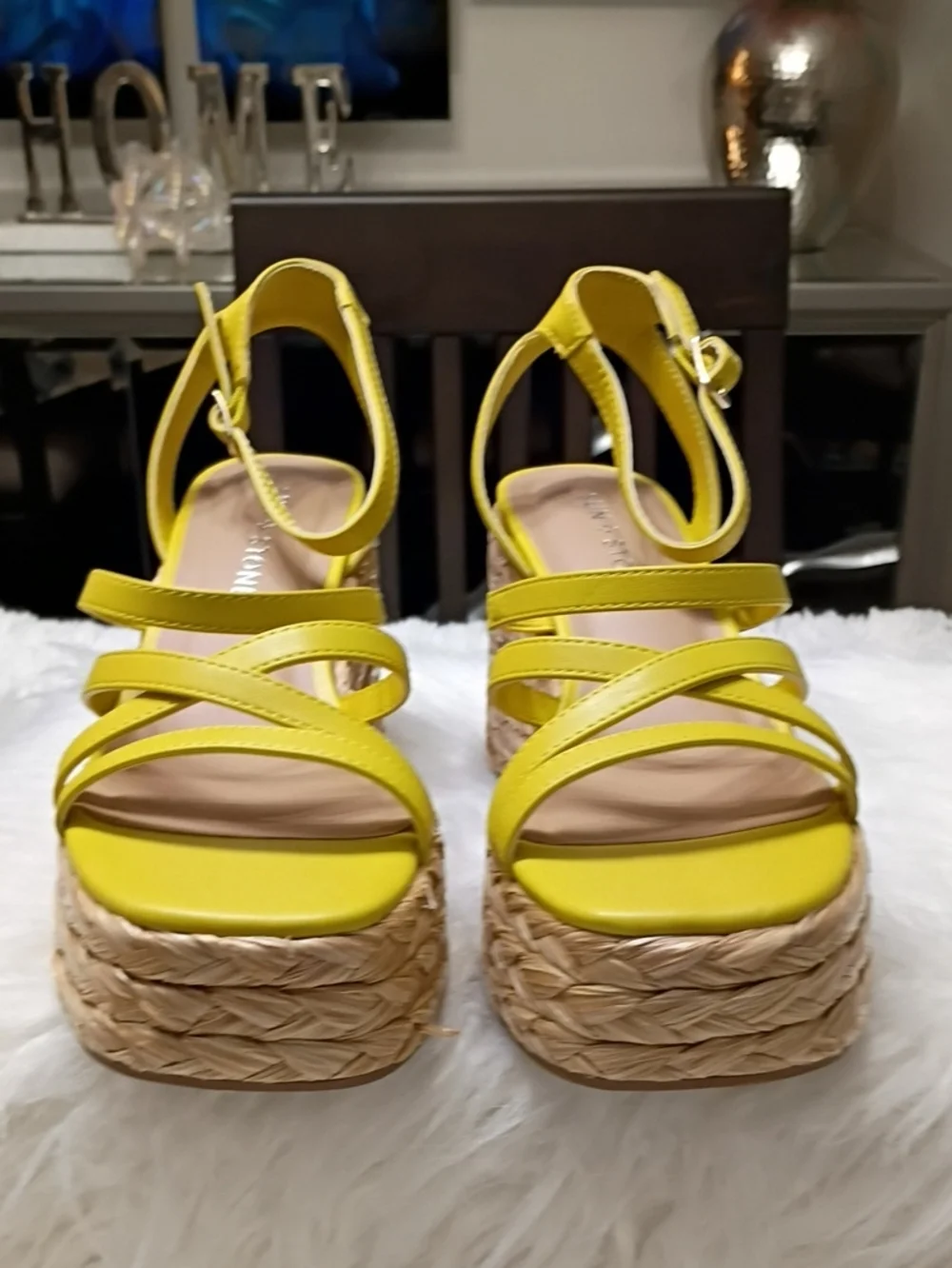 New Sun + Stone Citron Yellow Strappy Rafia Espadrille Platform Sandals 5.5M
